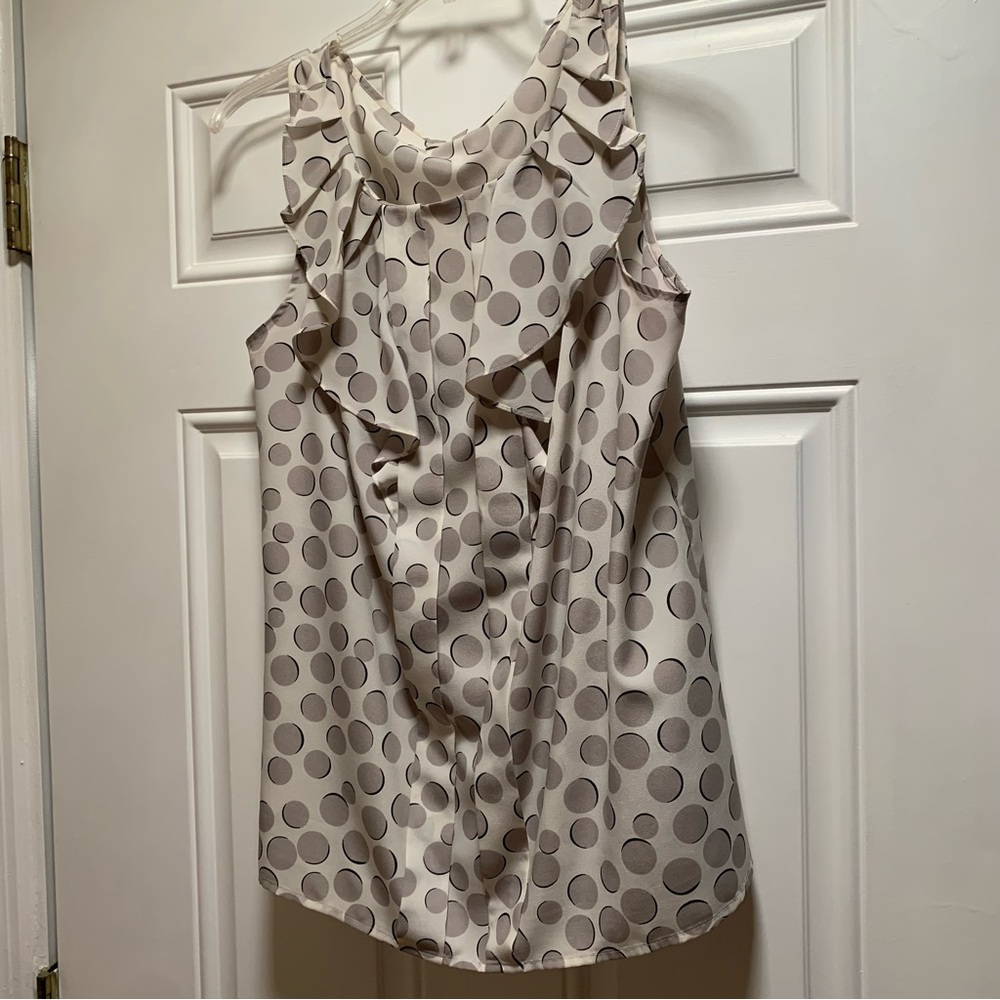 Polka Dot Ruffle Sleeveless Blouse - Cream Taupe Black
